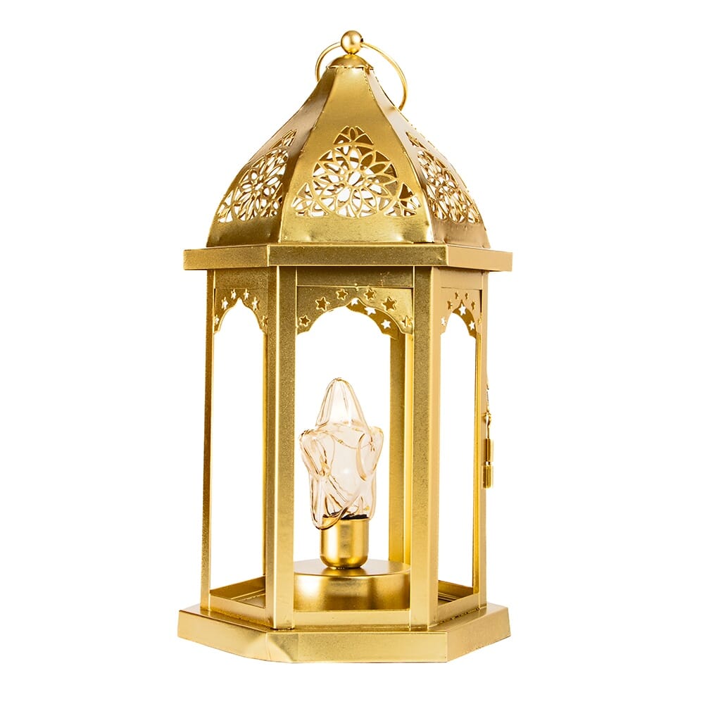 زينة رمضان  فانوس مضيء سقف منقوش مزود بلمبة شكل نجمة - ذهبي