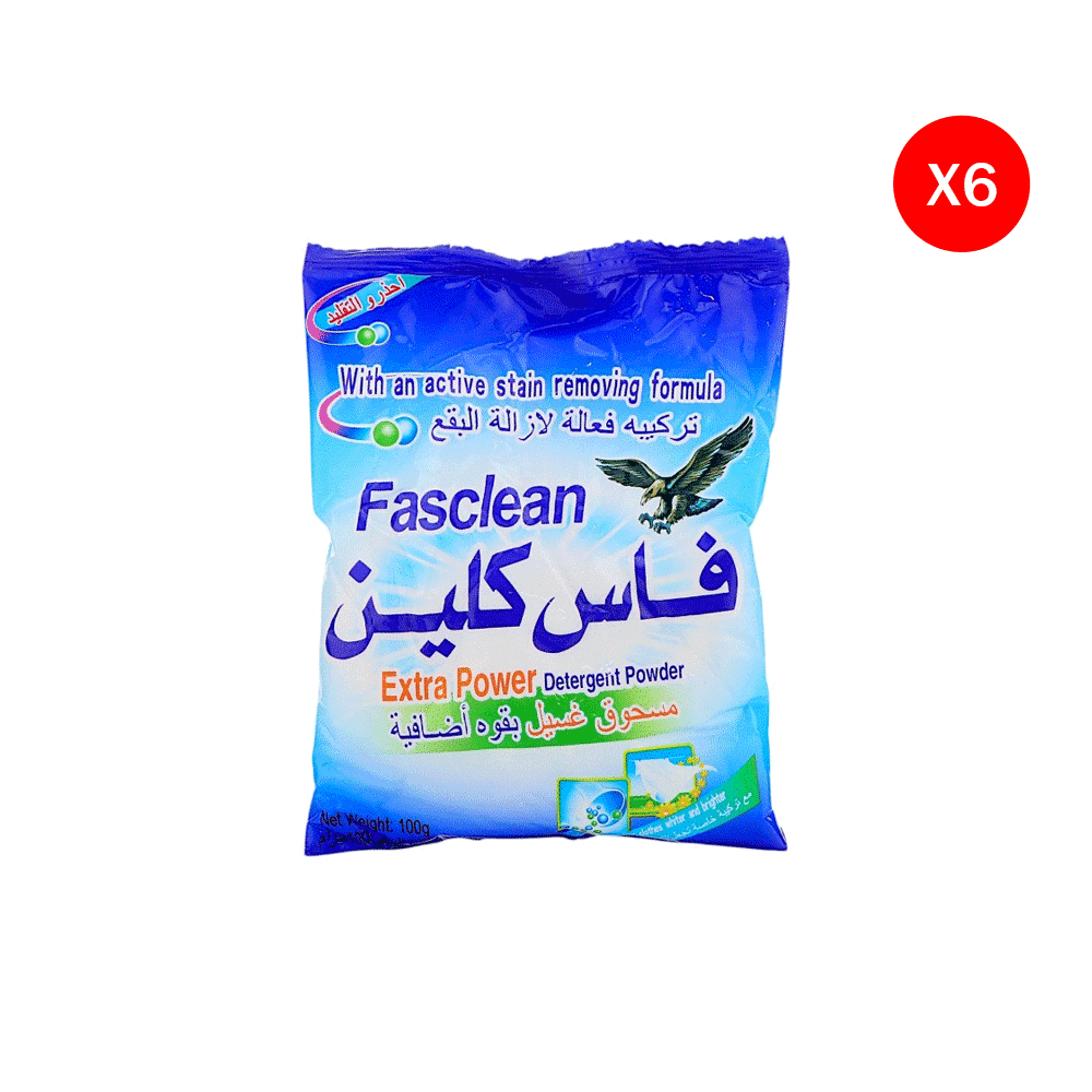 فاس كلين مسحوق غسيل ملابس فعال بقوة إضافية 100 جم - 6 قطع 