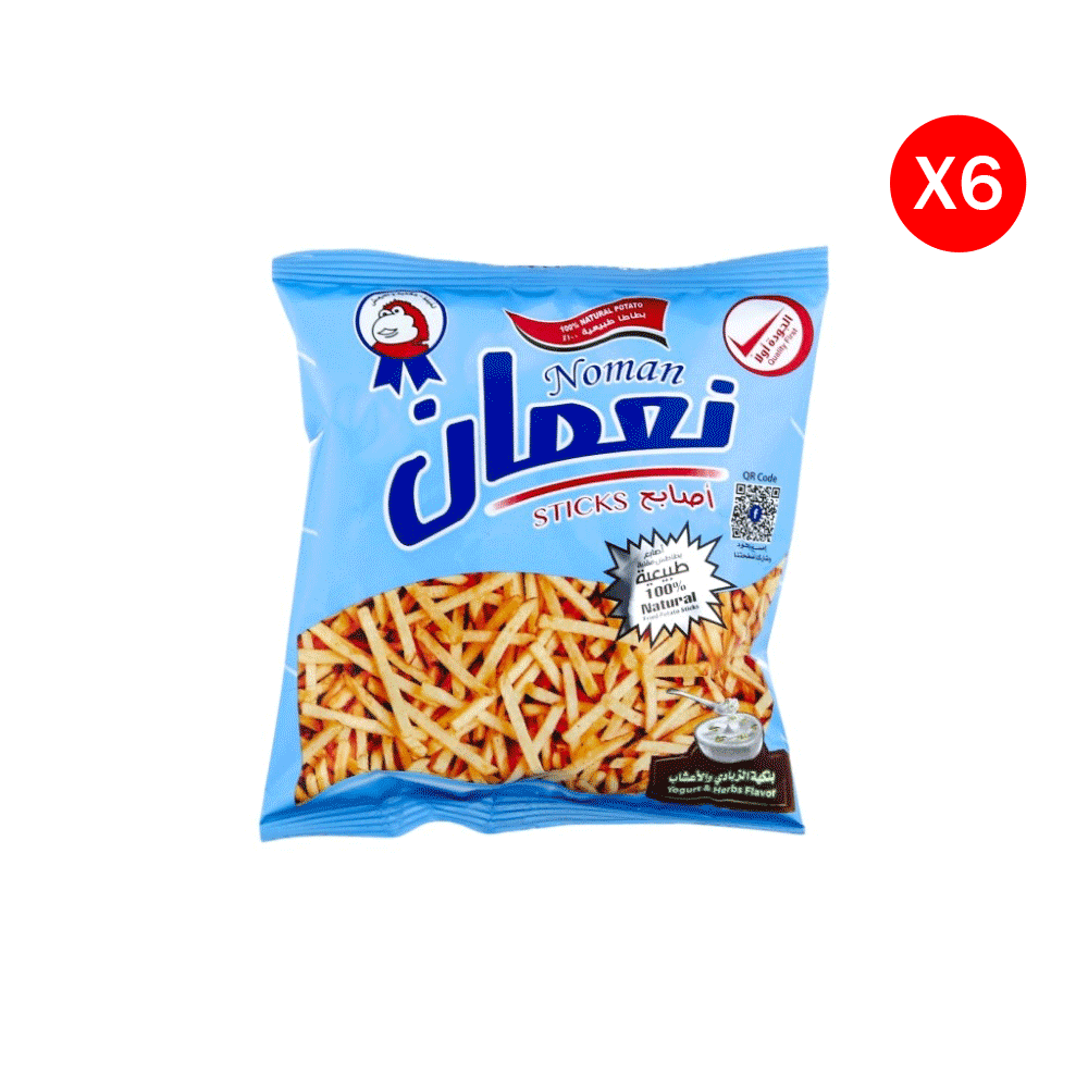 نعمان أصابع بطاطس مقرمشة بنكهة الزبادي و الأعشاب 22 جم - 6 حبات 
