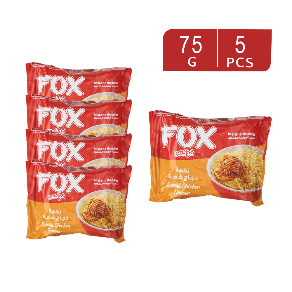 نودلز سريعة التحضير فوكس بنكهة الدجاج الخاصة  75 جم   -5 قطع