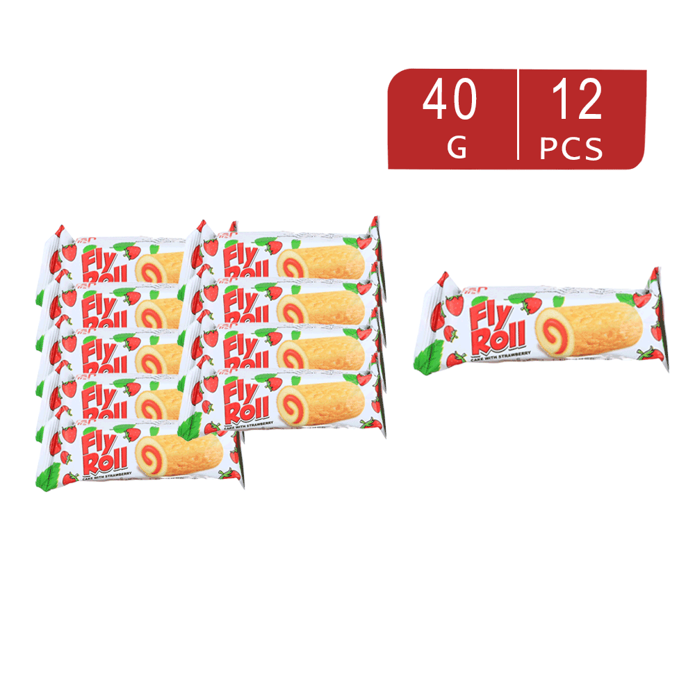 كيك فلاي رول سويس رول بالفراولة  40 جم - 12 قطعة