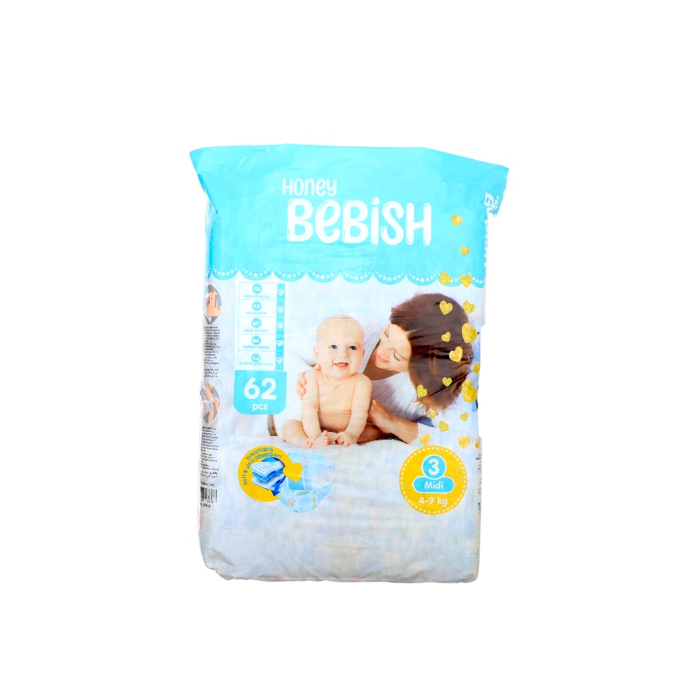 بيبيش هوني حفاضات مقاس 3 ميدي - 62 قطعة