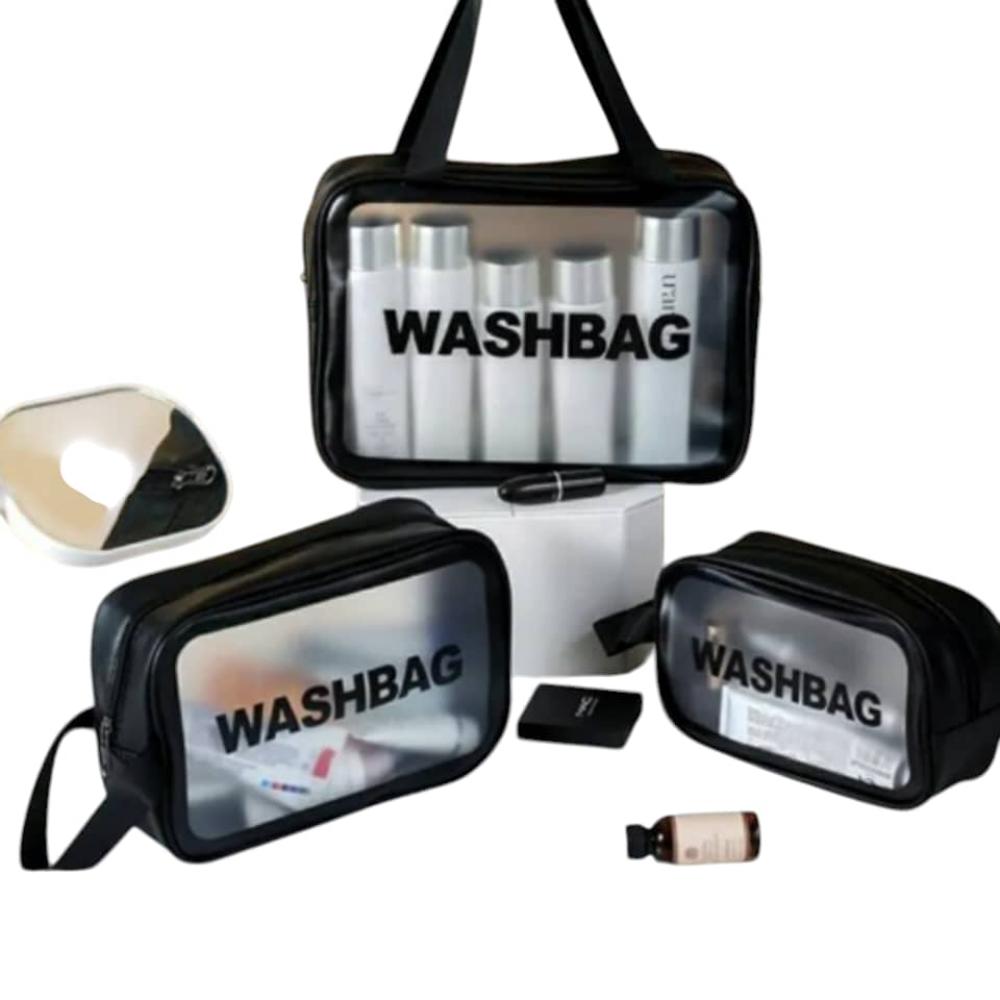 طقم شنط مكياج ومستحضرات تجميل (3 قطع) لون اسود