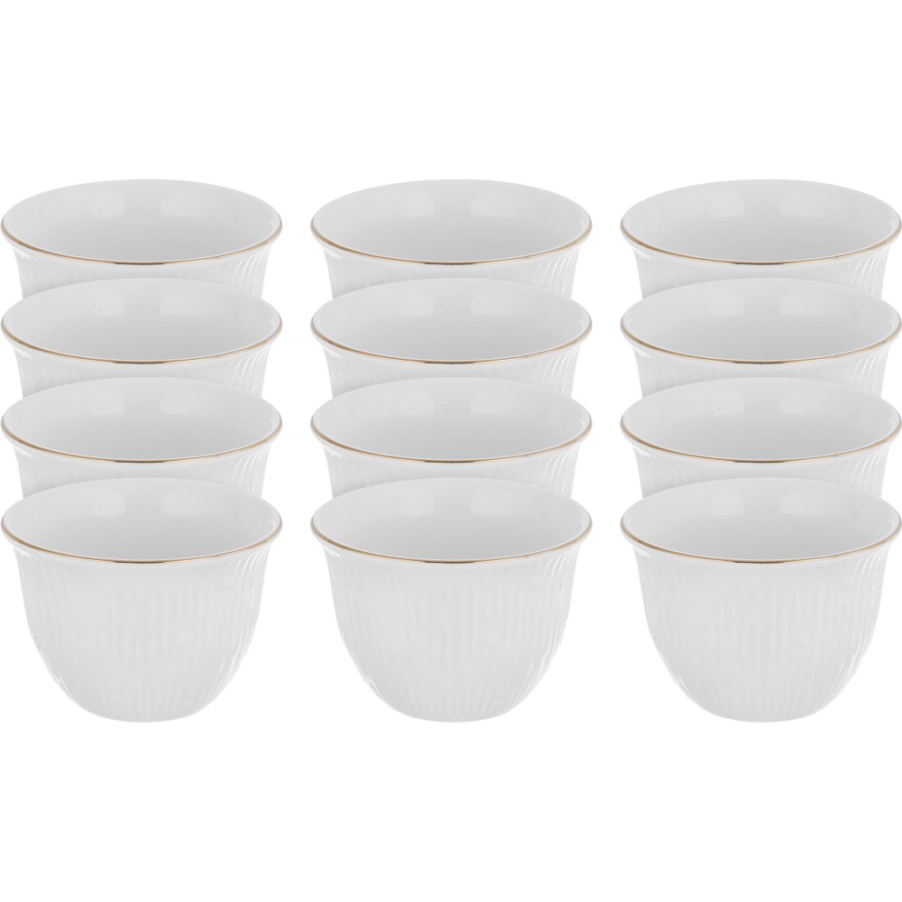 طقم فناجين قهوة عربي بورسلان السيف غاليري، 12 قطعة، 90 مل، مضلع - أبيض