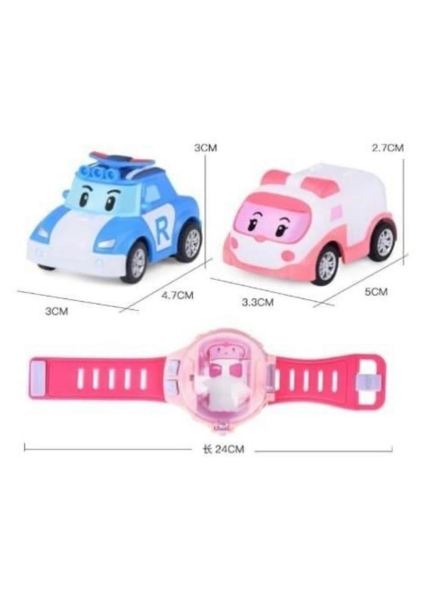 لعبة مرح سيارة تحكم عن بعد صغيرة بساعة سباق 2.4 جيجا هرتز وشحن USB - تصميم كرتوني