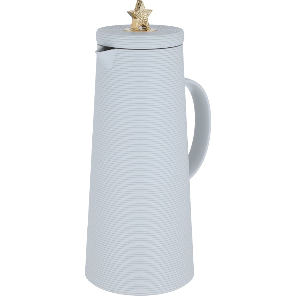 ترمس رويال 8 بغطاء نجمة السيف غاليري، 1 لتر، حافظة داخلية زجاج، هيكل خارجي بلاستيك - رمادي فاتح