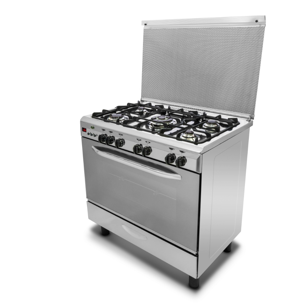 بوتاجاز كريازي غاز 5 شعلة 90 * 60 بومبيه - استانلس - امان كامل + شاشة ديجتال + ومروحة + شبك زهر