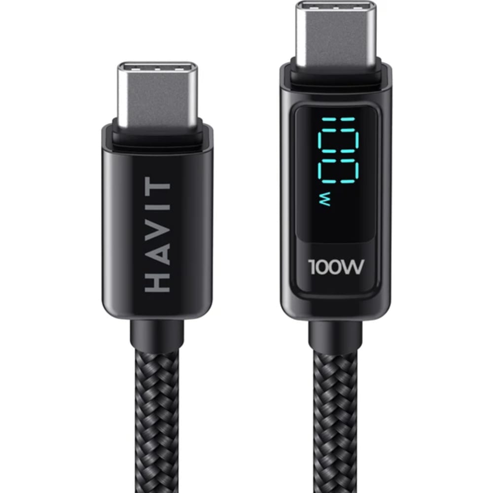 هافيت كابل شحن 2 متر تايب سي تايب سي بقوة 20 واط - أسود