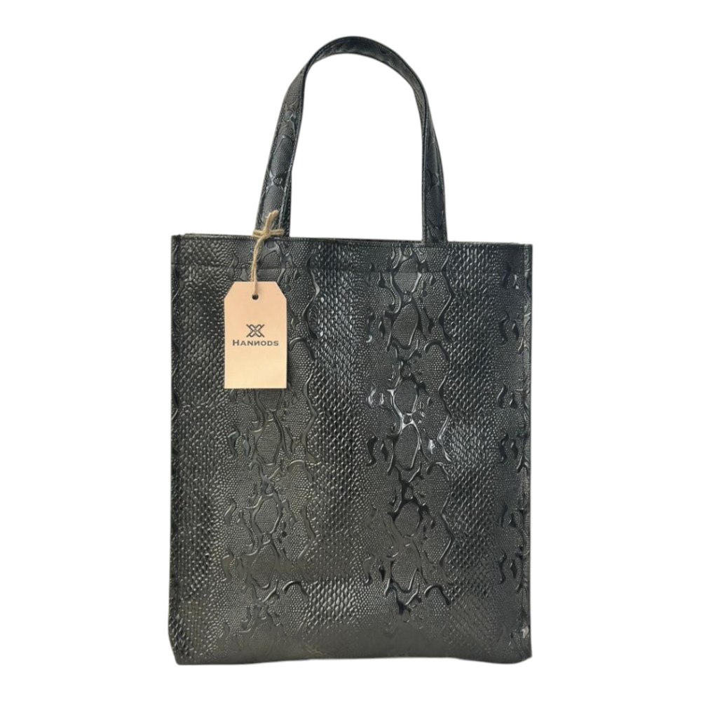 شنطة يد نسائية بتصميم جلد النمر الأسود بتصميم عصري مقاس وسط