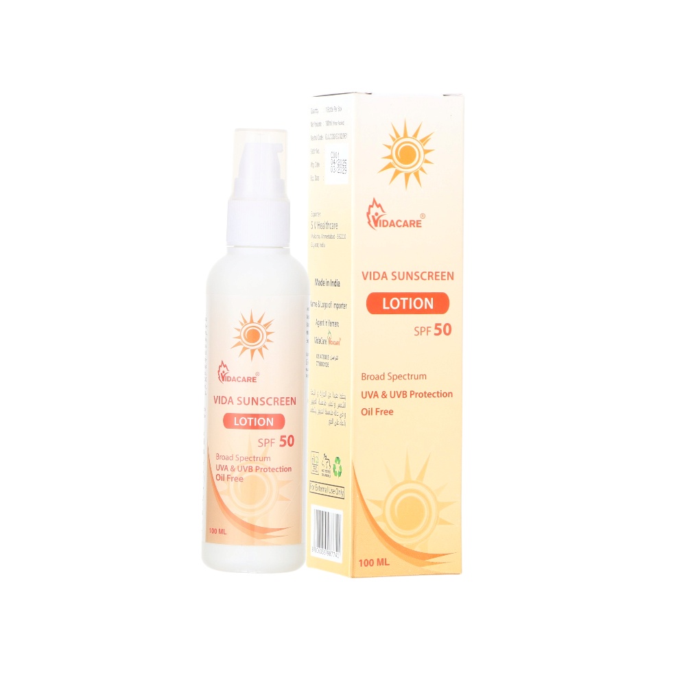 لوشن واقي شمس فيدا بحماية SPF 50 - حماية واسعة الطيف ومضاد للزيوت - 100 مل