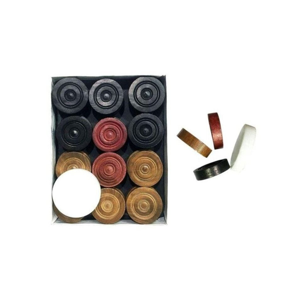  مجموعة عملات خشبية متعدد الالوان 25 قطعة للعبة الكيروم مع مضرب - موديل k5033