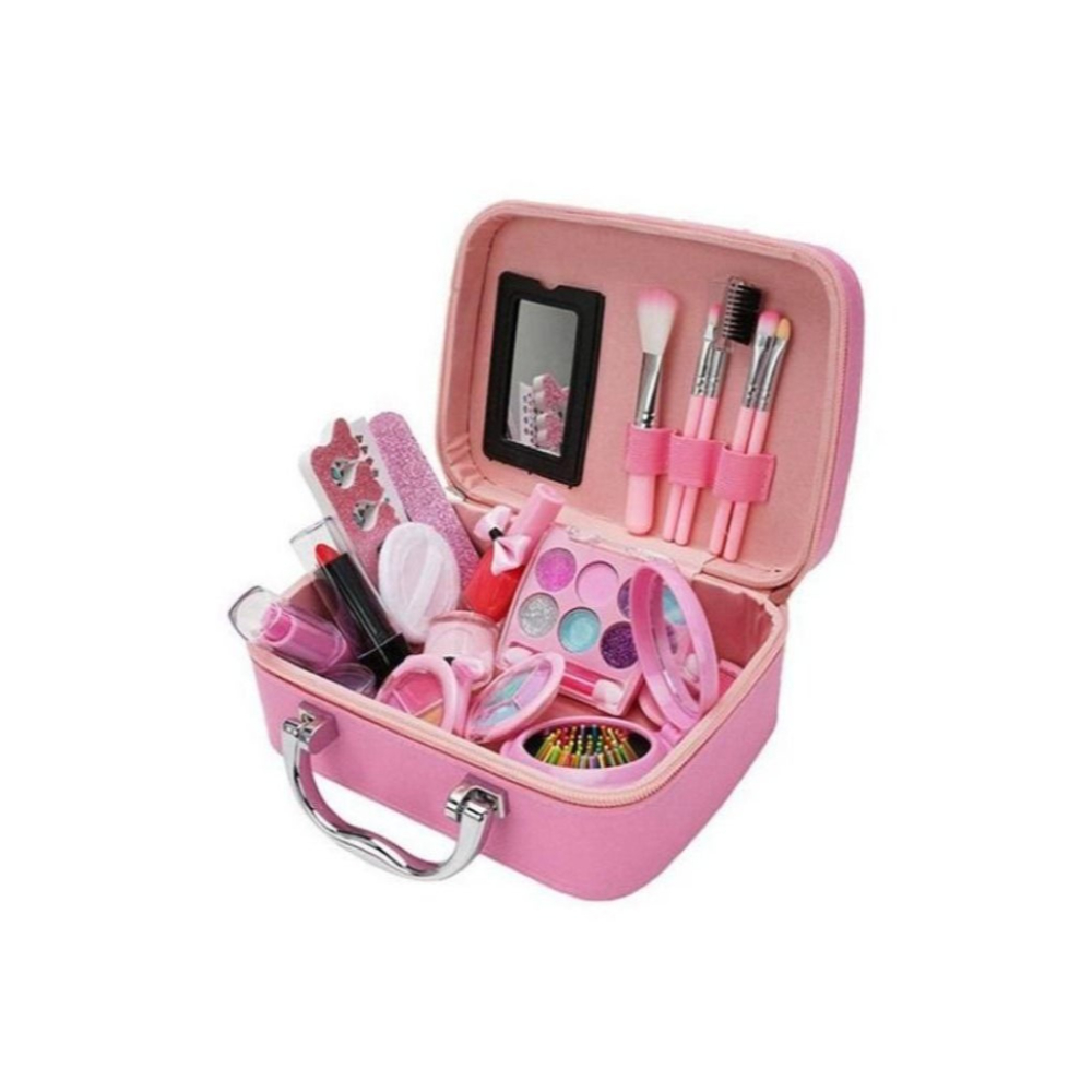  مجموعة مكياج للأطفال قابلة للغسل مع حقيبة - وردي