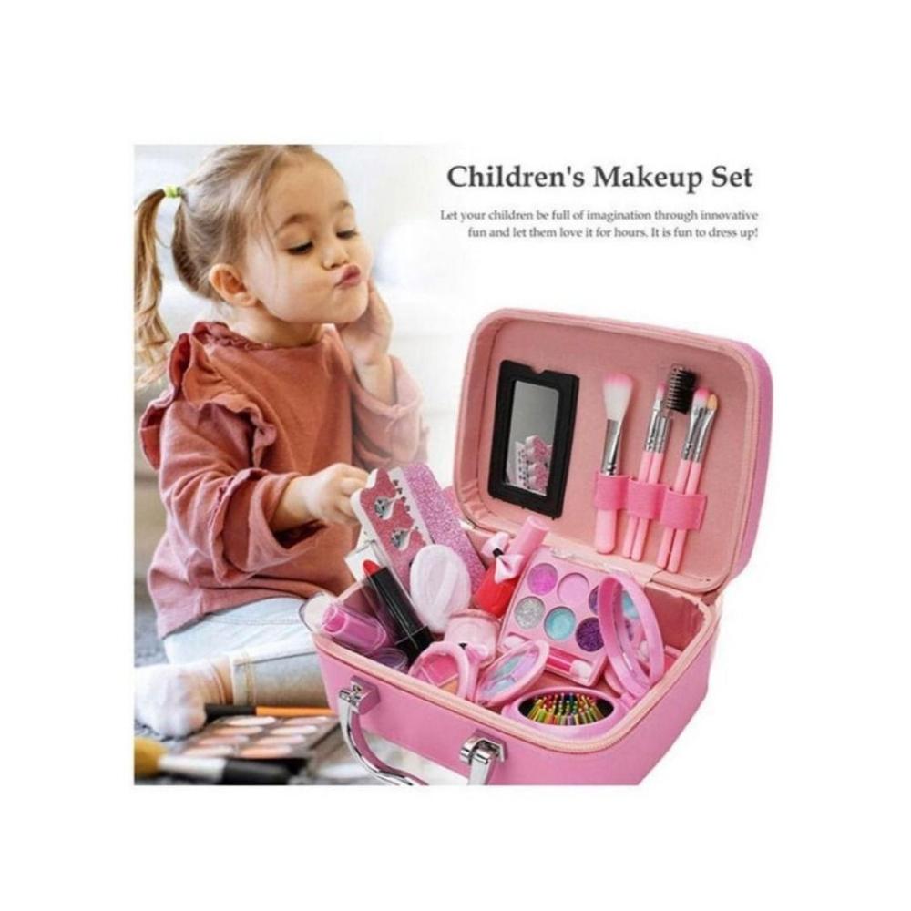  مجموعة مكياج للأطفال قابلة للغسل مع حقيبة - وردي