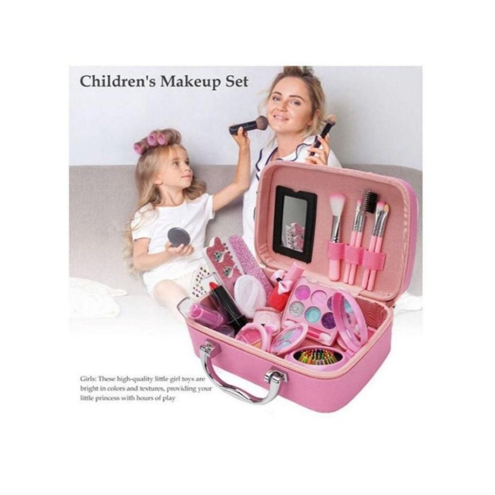  مجموعة مكياج للأطفال قابلة للغسل مع حقيبة - وردي
