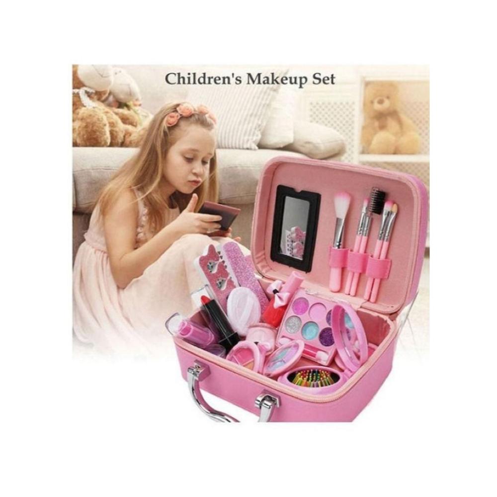 مجموعة مكياج للأطفال قابلة للغسل مع حقيبة - وردي
