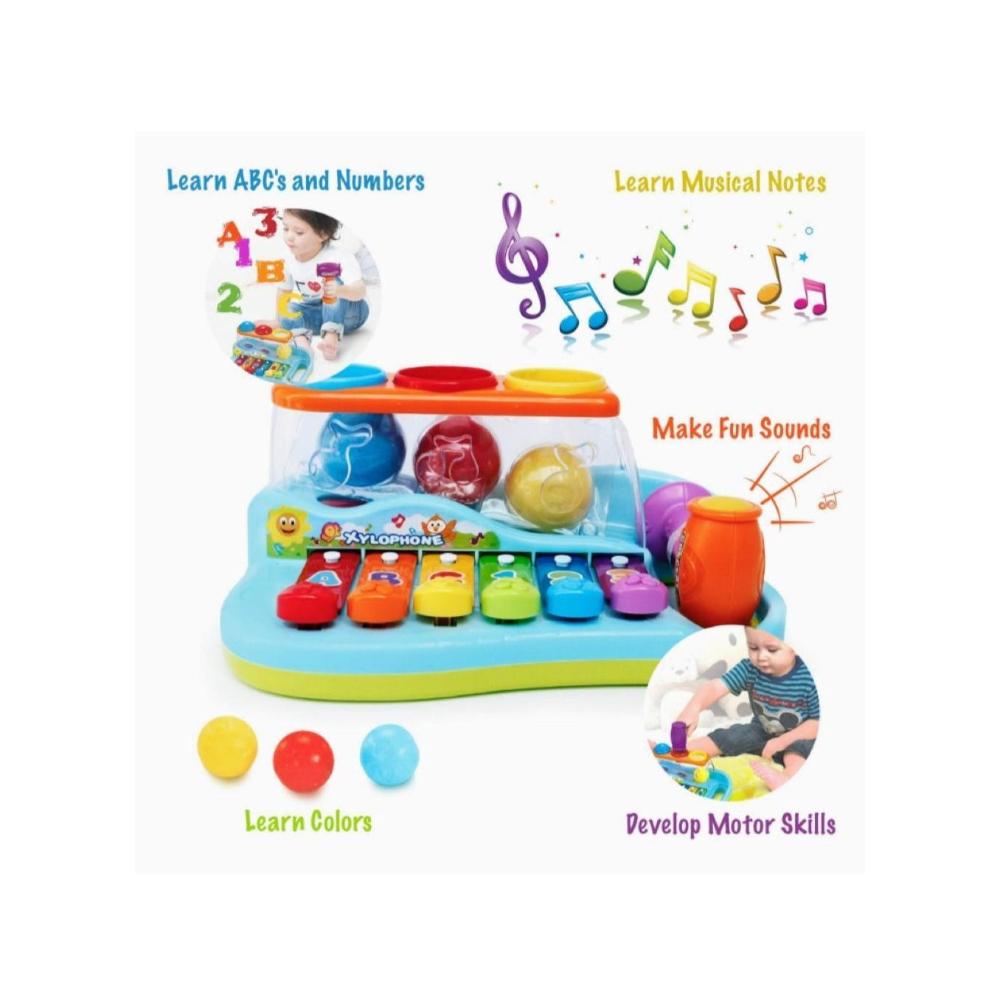 هولا لعبة بوب آند بلاي باوند موسيقية للأطفال 6 مفاتيح بيانو وكرات ملونة