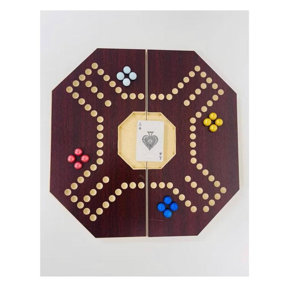  لعبة جاكارو خشبية قابلة للطي مع أوراق لعب 16 حجر دائري 4 لاعبين - 40x40 سم