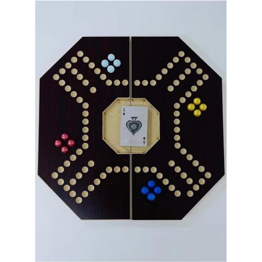  لعبة جاكارو خشبية قابلة للطي مع أوراق لعب 16 حجر دائري 4 لاعبين - 40x40 سم
