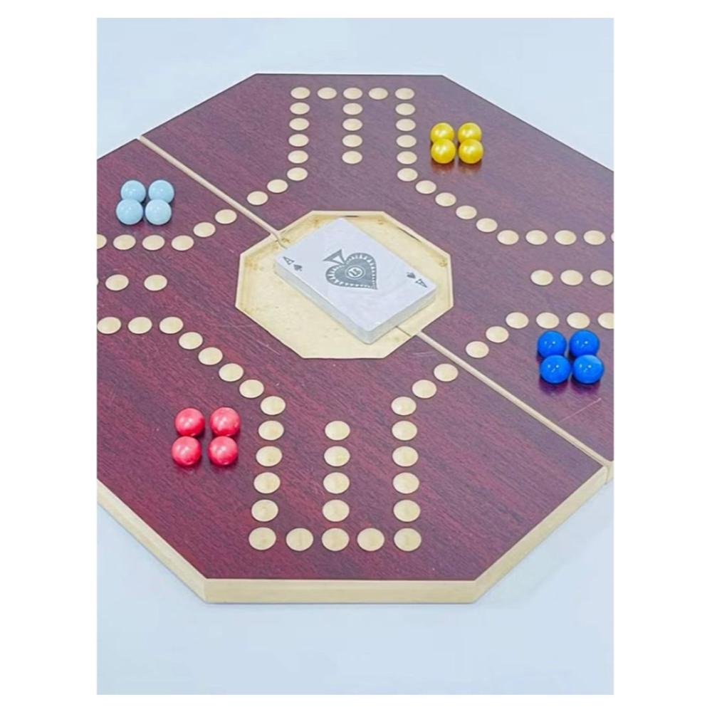  لعبة جاكارو خشبية قابلة للطي مع أوراق لعب 16 حجر دائري 4 لاعبين - 40x40 سم