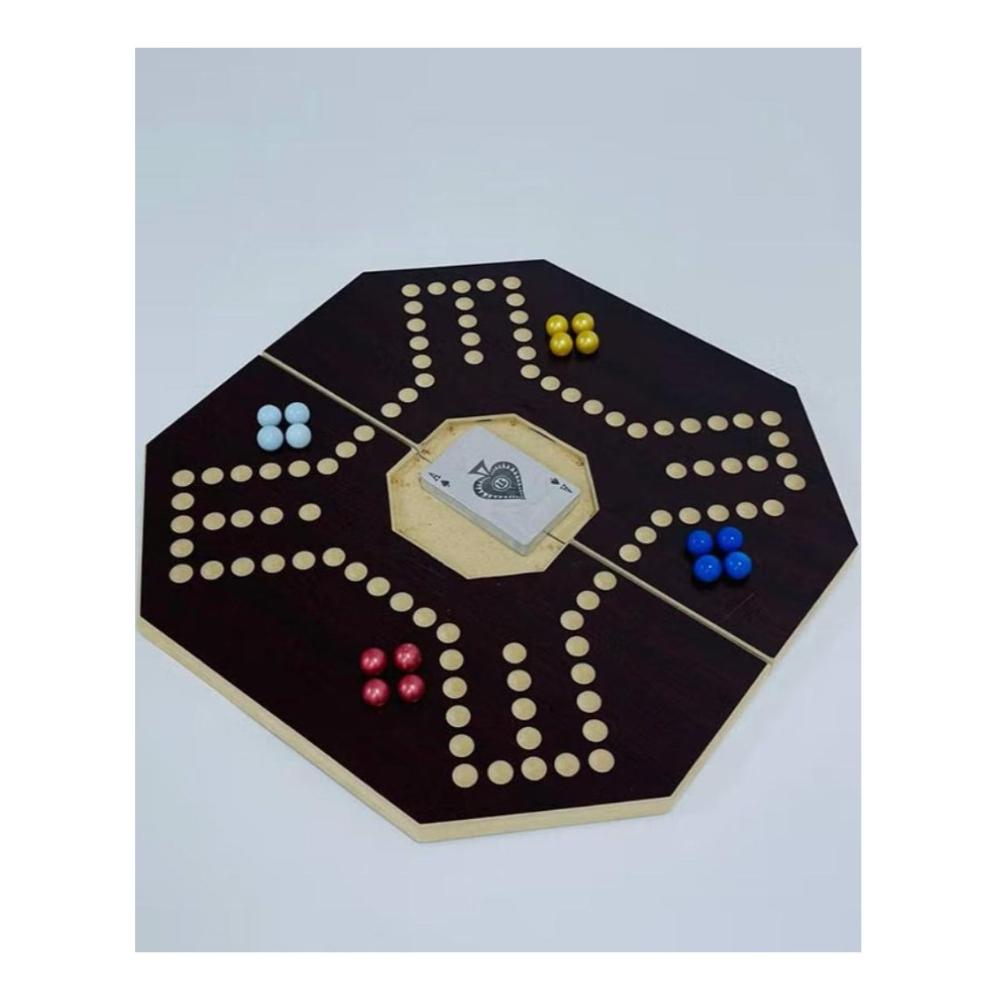  لعبة جاكارو خشبية قابلة للطي مع أوراق لعب 16 حجر دائري 4 لاعبين - 40x40 سم