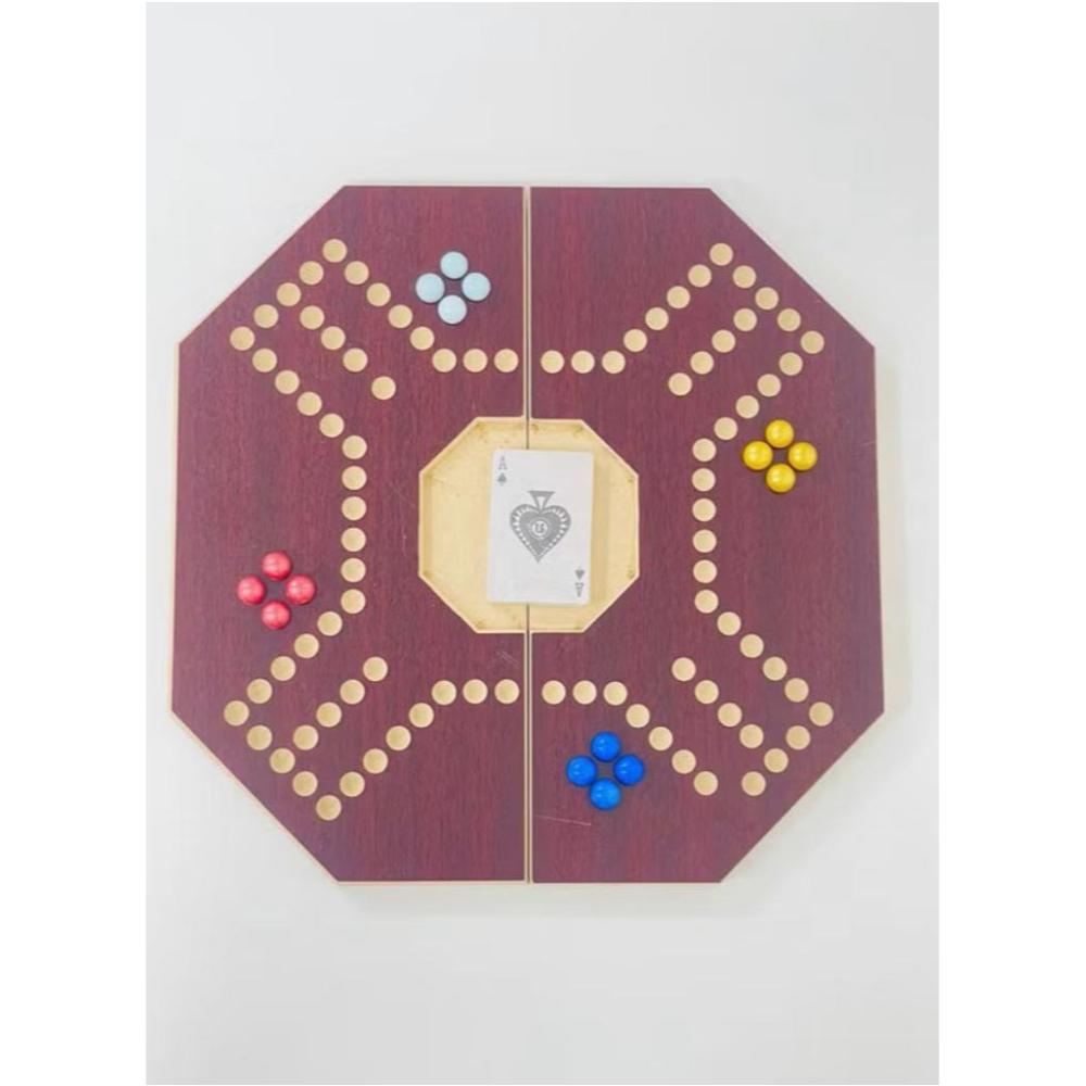  لعبة جاكارو خشبية قابلة للطي مع أوراق لعب 16 حجر دائري 4 لاعبين - 40x40 سم