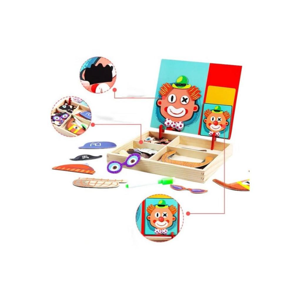 لعبة مرح لعبة تركيب الوجوه الخشبية والمغناطيسية - تعليم مبكر