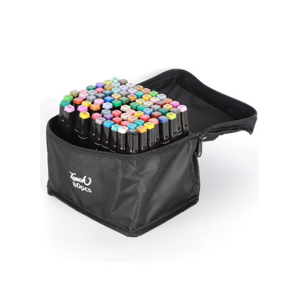 لعبة مرح شنطة مجموعة أقلام ماركر جرافيك تحديد ذات طرف مزدوج - 80 قطعة