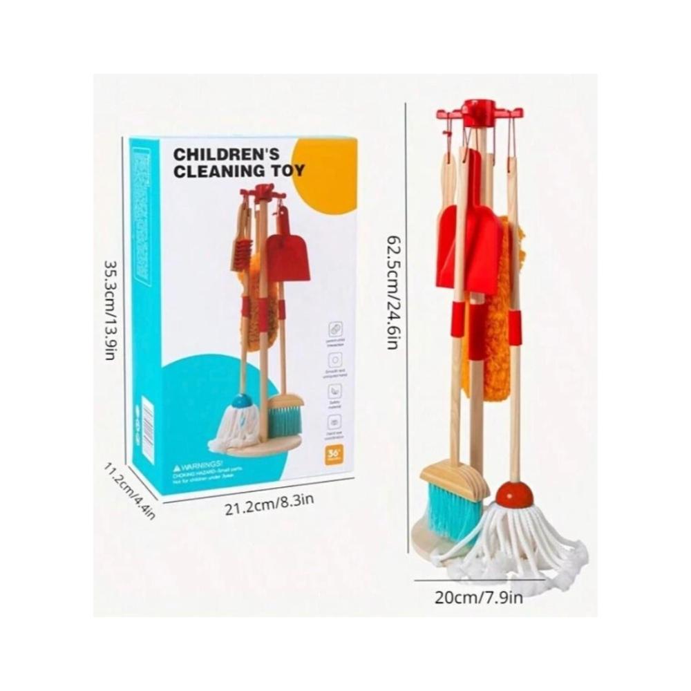 لعبة مرح مجموعة تنظيف خشبية للأطفال قابلة للإزالة