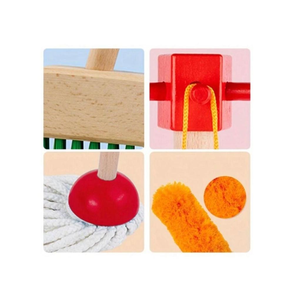لعبة مرح مجموعة تنظيف خشبية للأطفال قابلة للإزالة