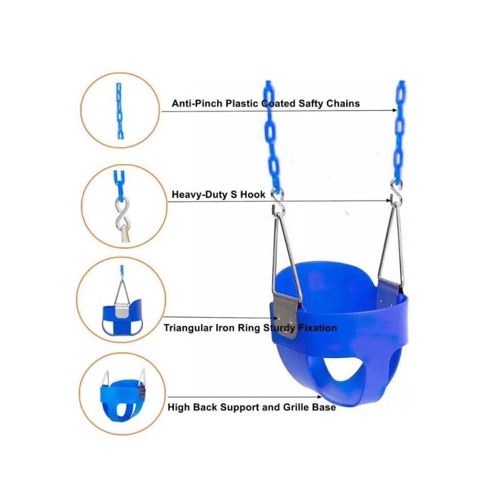 لعبة مرح مقعد أرجوحة للأطفال شديد التحمل وعالي الظهر مع سلاسل مطلية بالبلاستيك