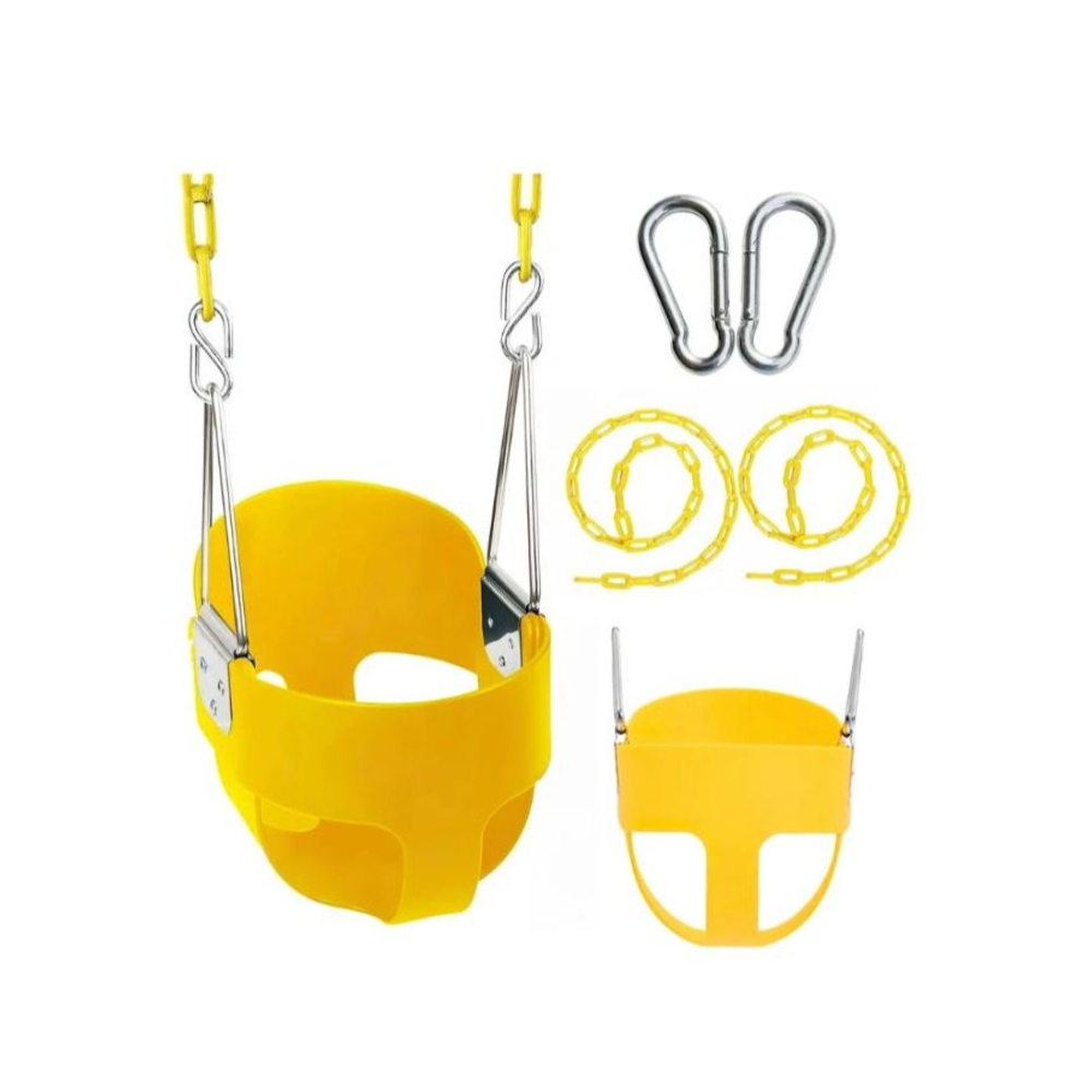 لعبة مرح مقعد أرجوحة للأطفال عالي الظهر مع سلاسل بلاستيكية - أحمر