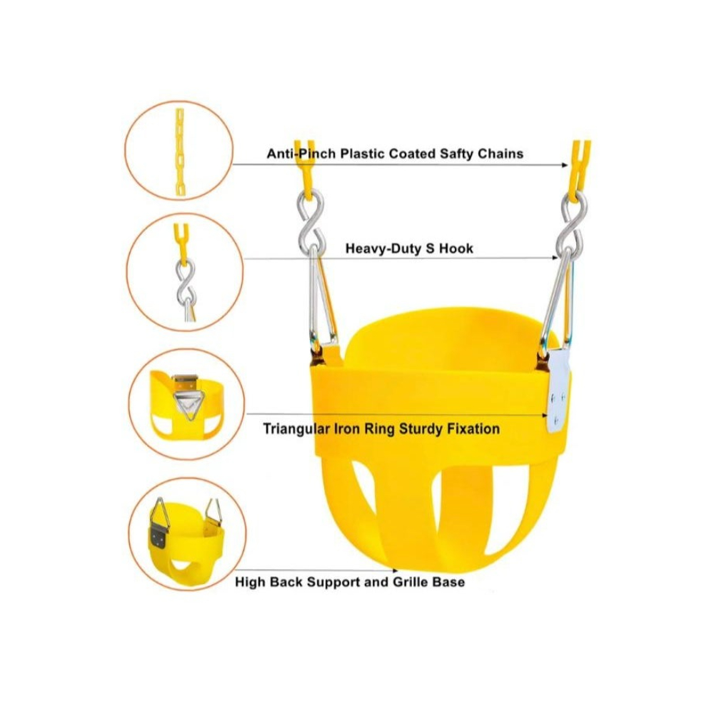 لعبة مرح مقعد أرجوحة للأطفال عالي الظهر مع سلاسل بلاستيكية - أحمر