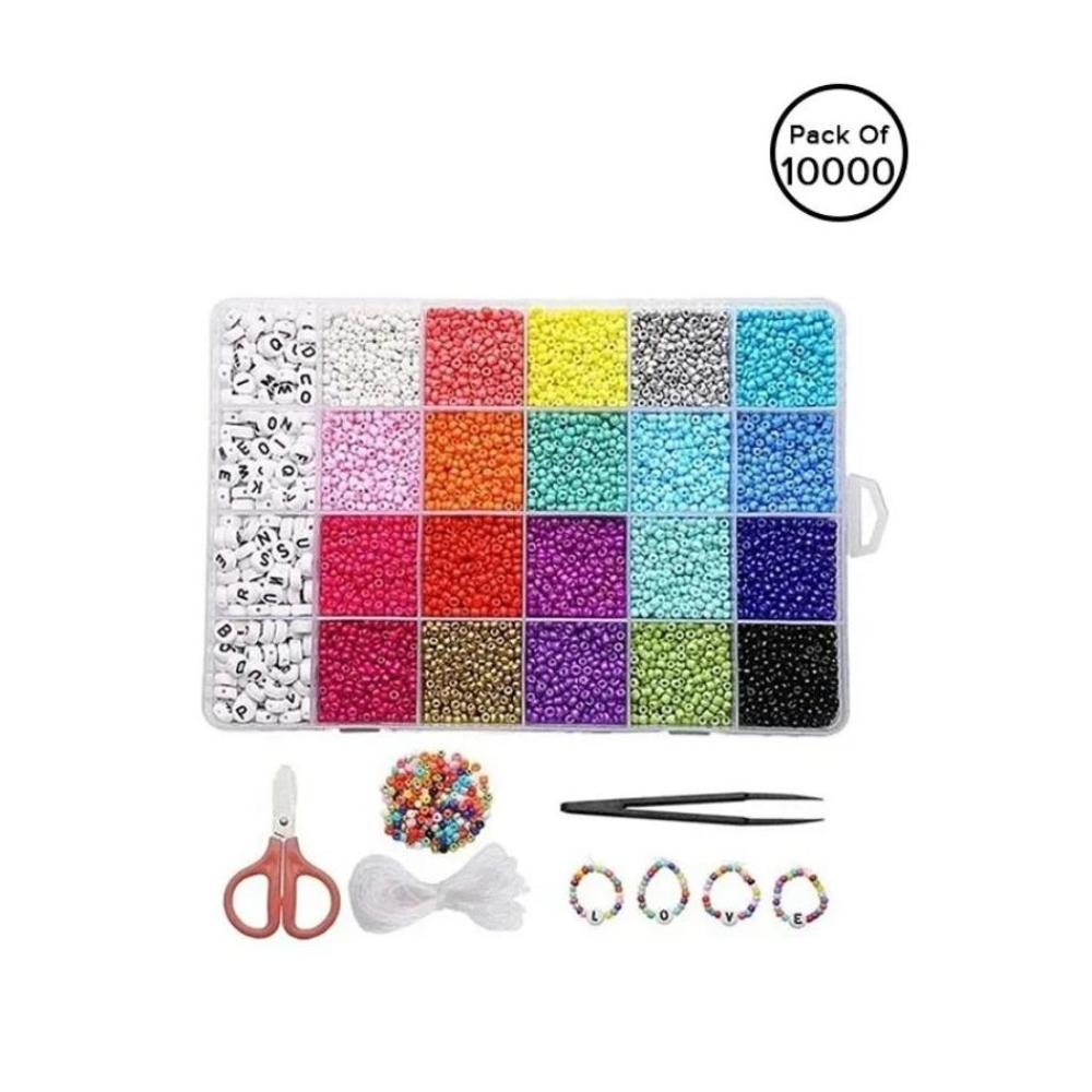 لعبة مرح مجموعة خرز أساور يد مع حروف A-Z وحبال 10000 قطعة - 7.8x5.2x0.9 بوصة