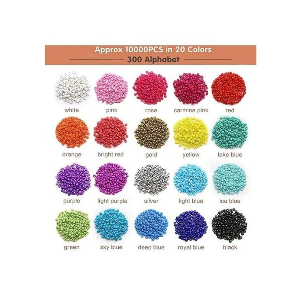 لعبة مرح مجموعة خرز أساور يد مع حروف A-Z وحبال 10000 قطعة - 7.8x5.2x0.9 بوصة