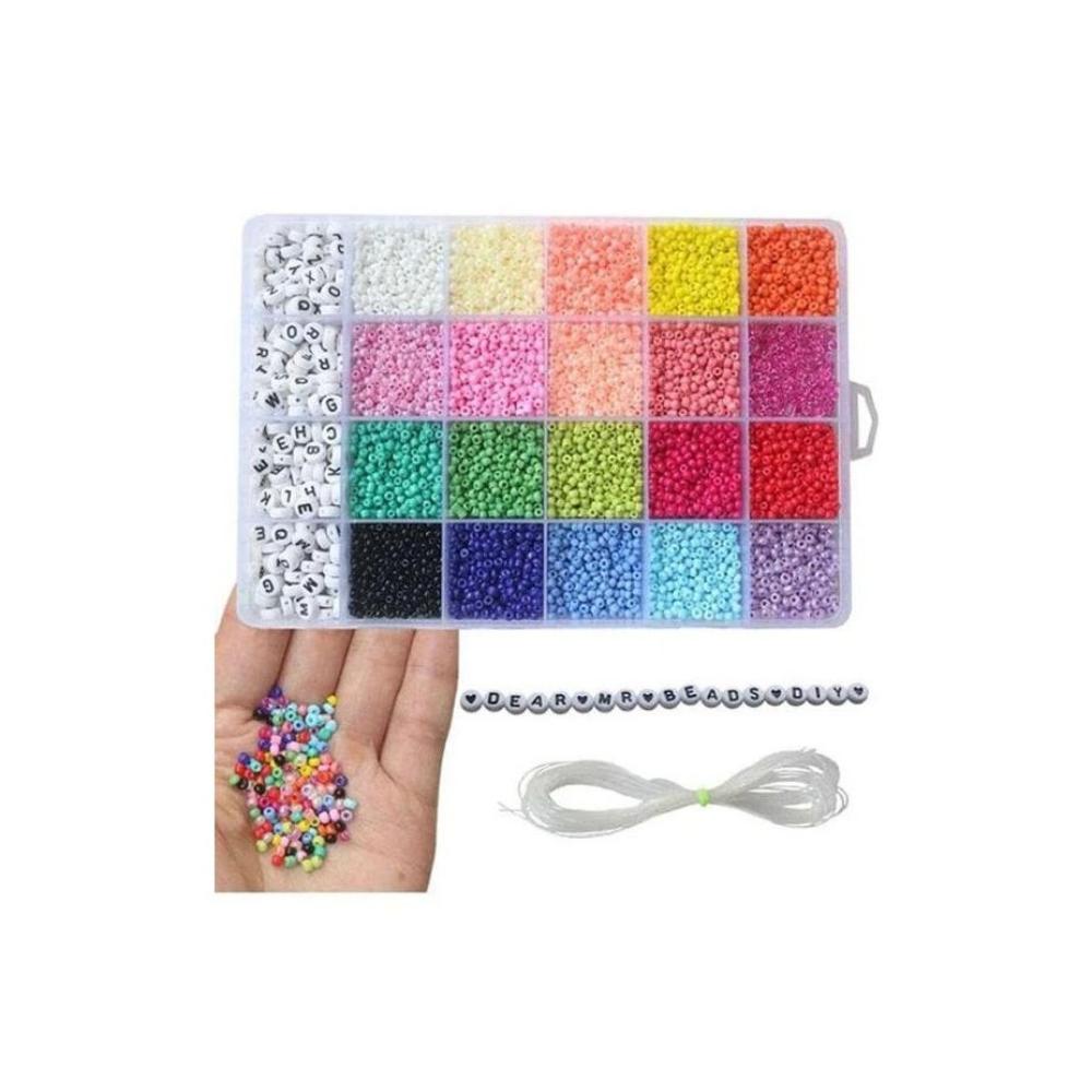 لعبة مرح مجموعة خرزات صغيرة ملونة مع خرز الأحرف الأبجدية وحبل