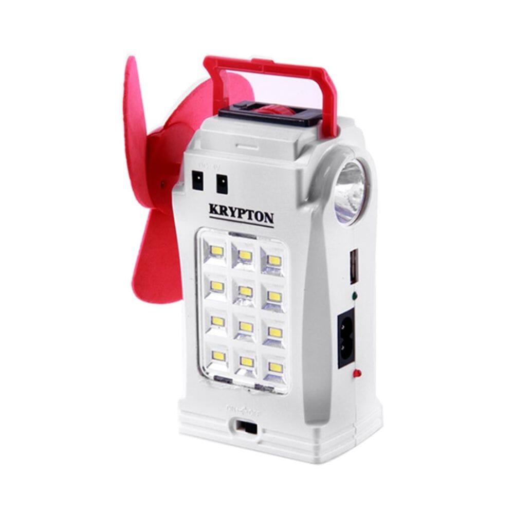 مصباح LED قابل للشحن ومزود بمروحة أحمر/أبيض - KNE5061