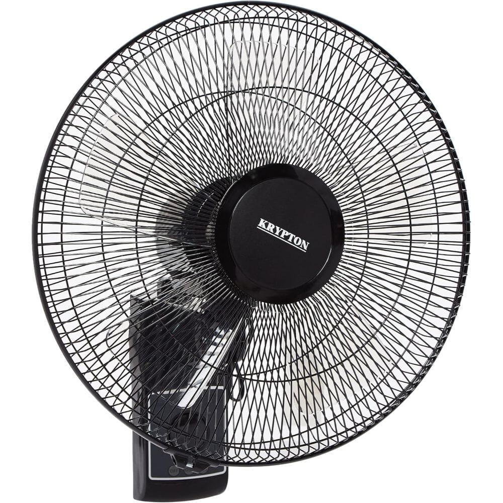 مروحة تبريد كهربائية تعمل بجهاز التحكم عن بعد مثبتة على الحائط من كريبتون بتصميم عصري ذكي، دوارة مائلة مقاس 16 انش للمكتب المنزلي اسود - KNF5242 