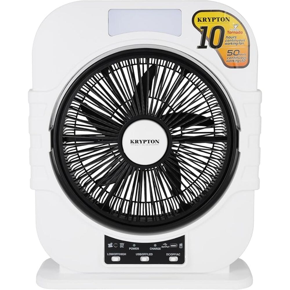 مروحة صندوق قابلة لإعادة الشحن بـ 3 سرعات و5 ريش، مقاس 30.5 سم، أبيض/أحمر من كريبتون - KNF6580