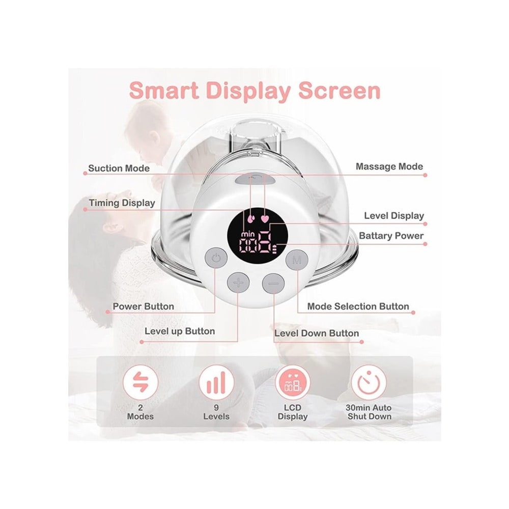 مضخة حليب كهربائية يدوية قابلة للارتداء بشاشة LCD و9 مستويات - قابلة للشحن