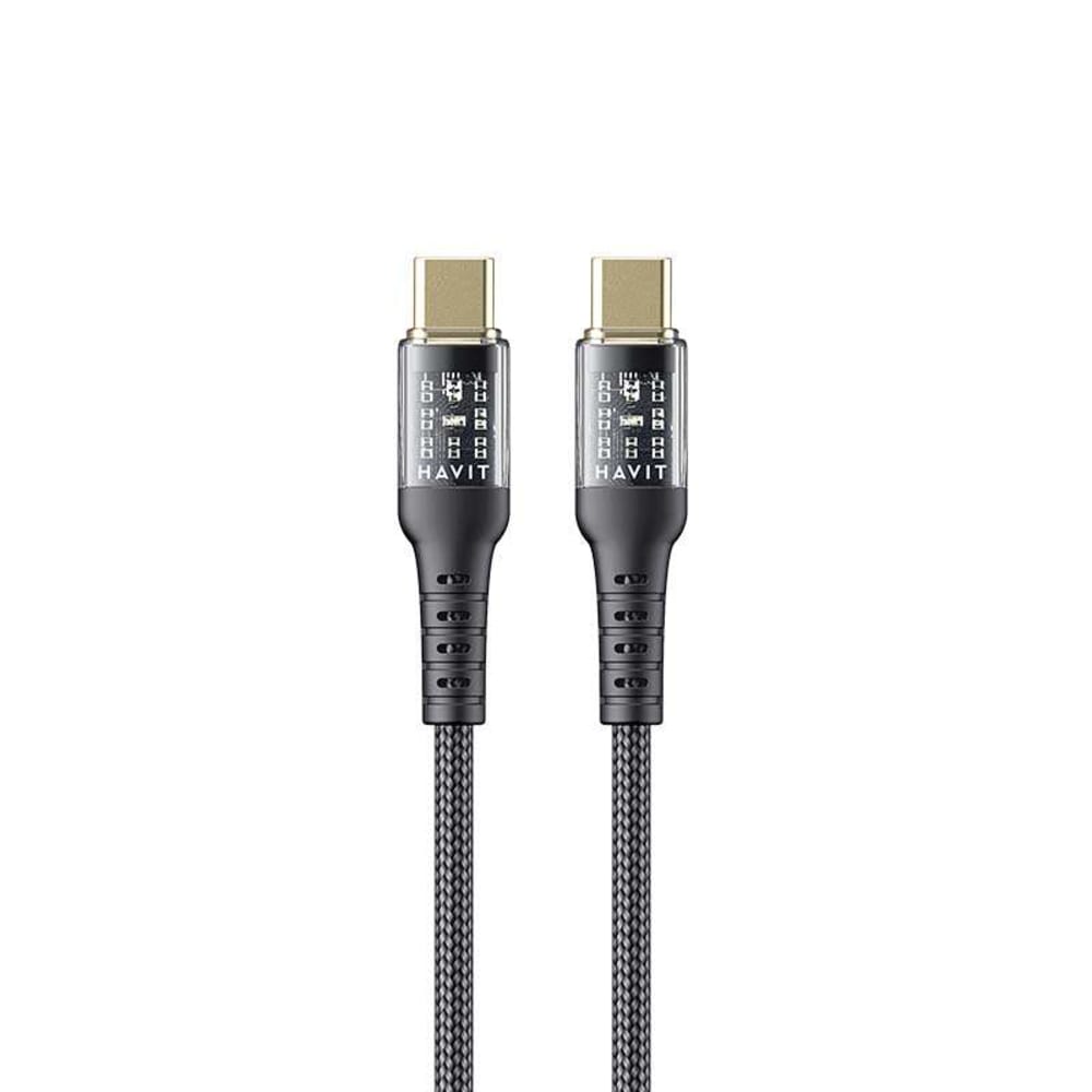 هافيت كابل شحن بقوة 60 واط 1 متر تايب سي تايب سي - أسود