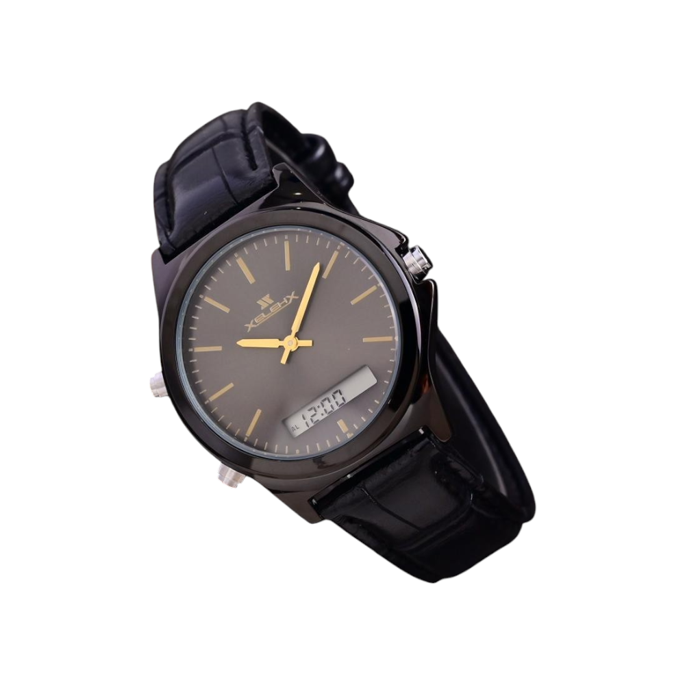 ساعة يد اكسلنس رجالي كوبي اسود اطار اسود جلد اسود