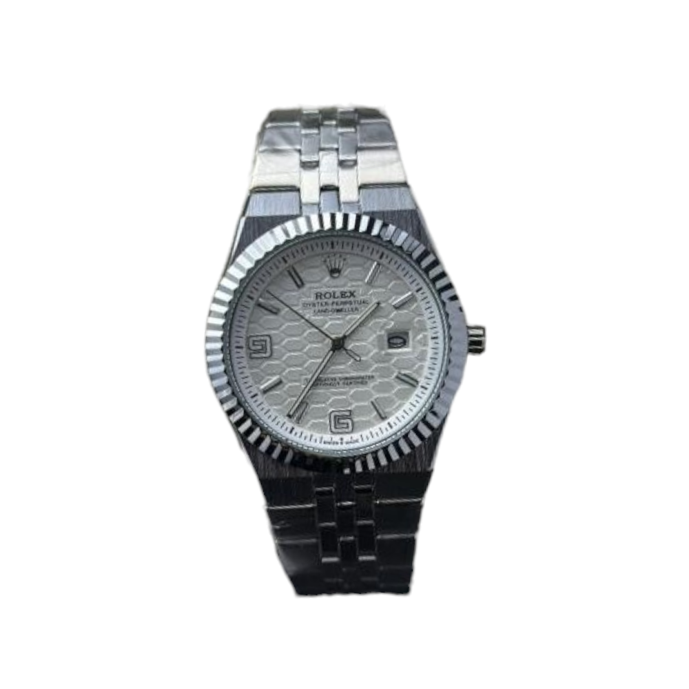 ساعة يد رولكس رجالي شكل جديد كوبي ابيض اطار فضي سلس فضي