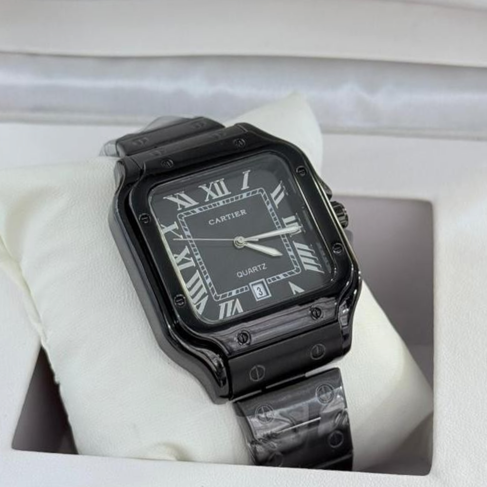 ساعة كارتير رجالي كوبي اسود اطار اسود سلس اسود