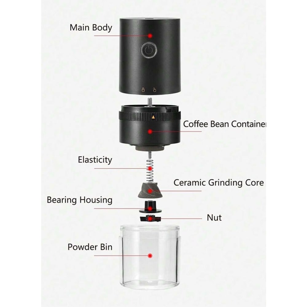 توسكانا طاحونة قهوة كهربائية محمولة قابلة لإعادة الشحن - أسود