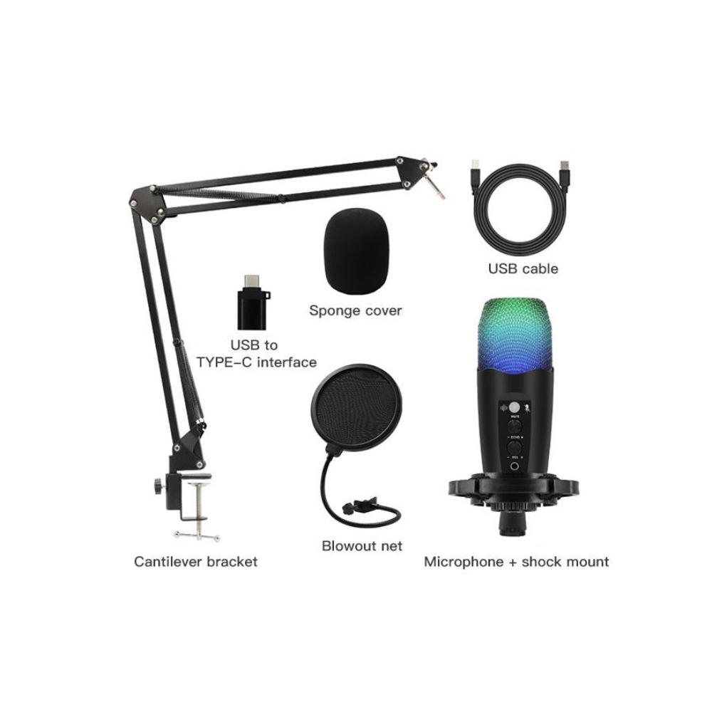 ميكروفون USB مكثف للكمبيوتر مع ضوء RGB