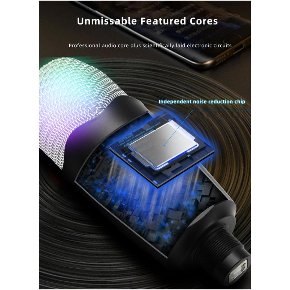 ميكروفون USB مكثف للكمبيوتر مع ضوء RGB