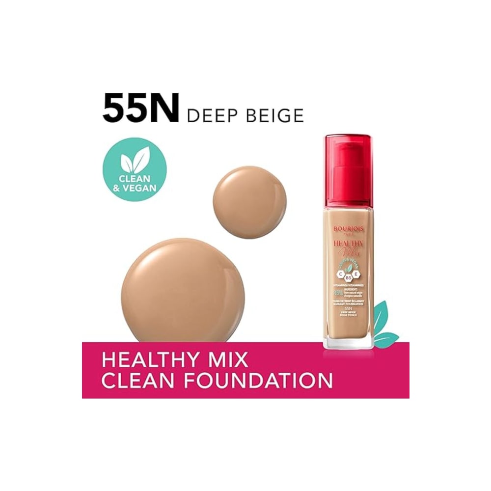 كريم أساس برجوا هيلثي ميكس - رقم 55 ديب بيج - 30 مل لتغطية متوسطة ناعمة