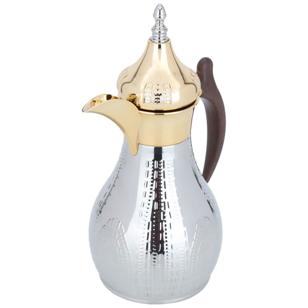 ترمس هيلة السيف غاليري، 1.2 لتر، يد خشب، حافظة داخلية استيل، هيكل خارجي استيل - فضي ذهبي