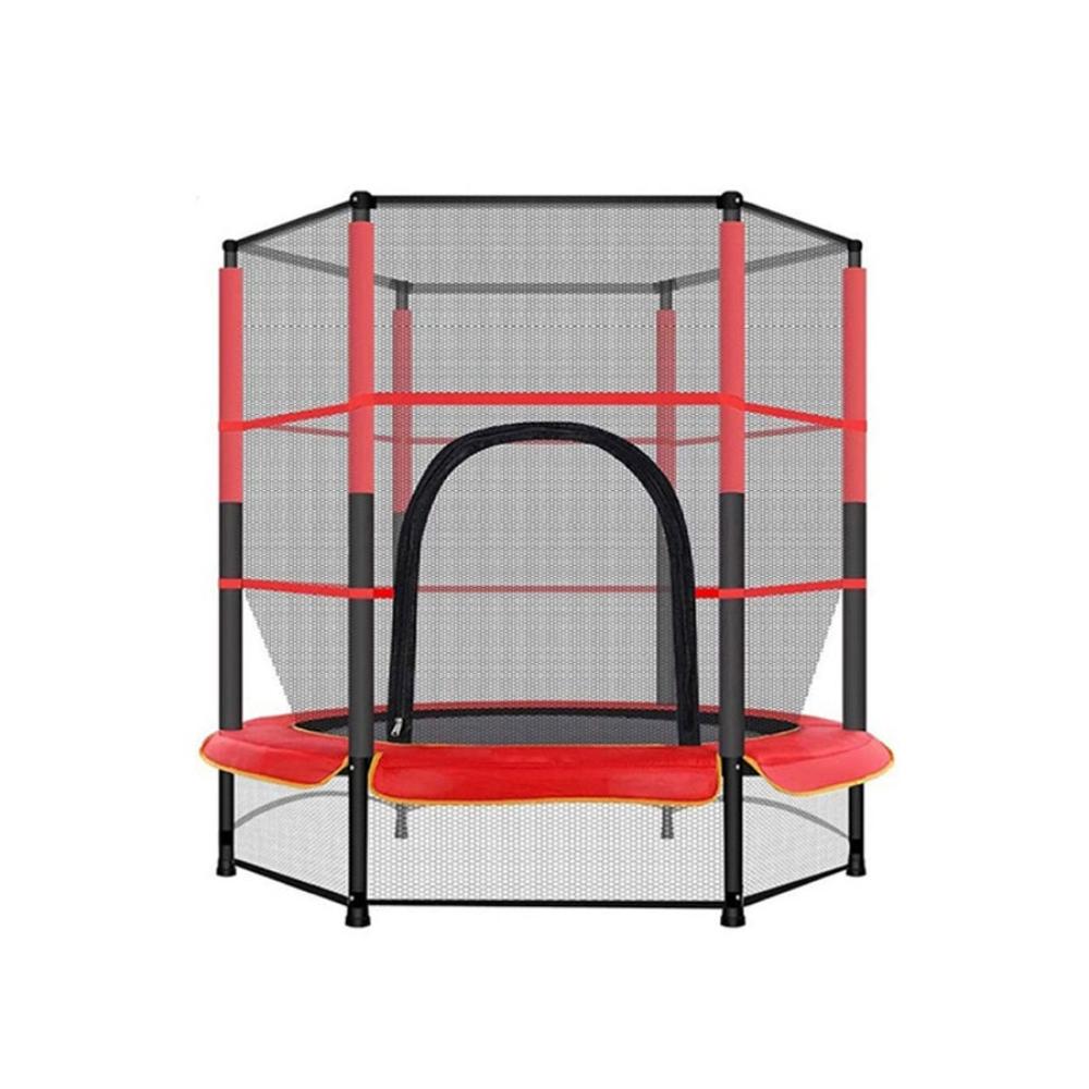  لعبة ترامبولين للأطفال مع سياج داخلي وخارجي بطول 5.5 قدم - أحمر