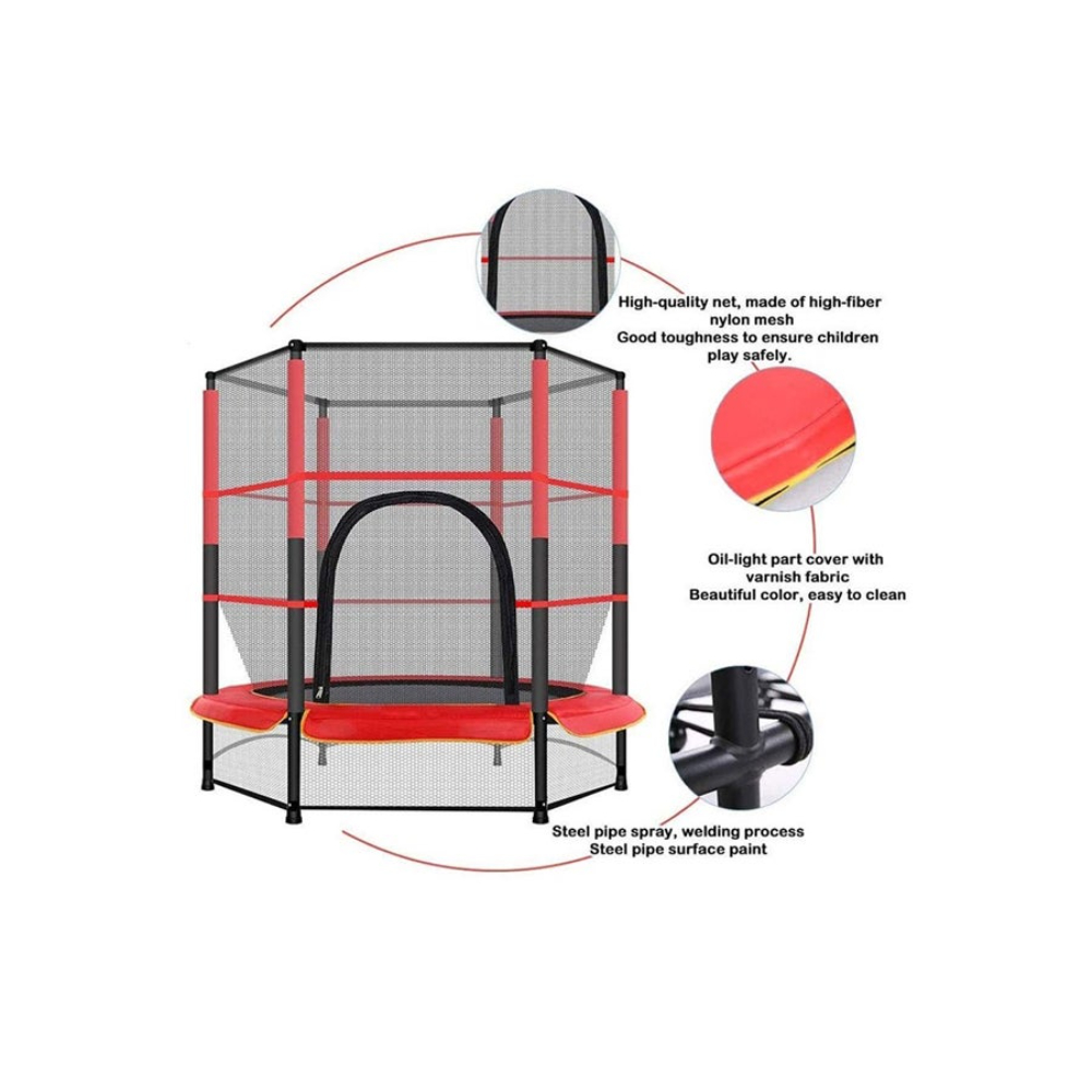  لعبة ترامبولين للأطفال مع سياج داخلي وخارجي بطول 5.5 قدم - أحمر